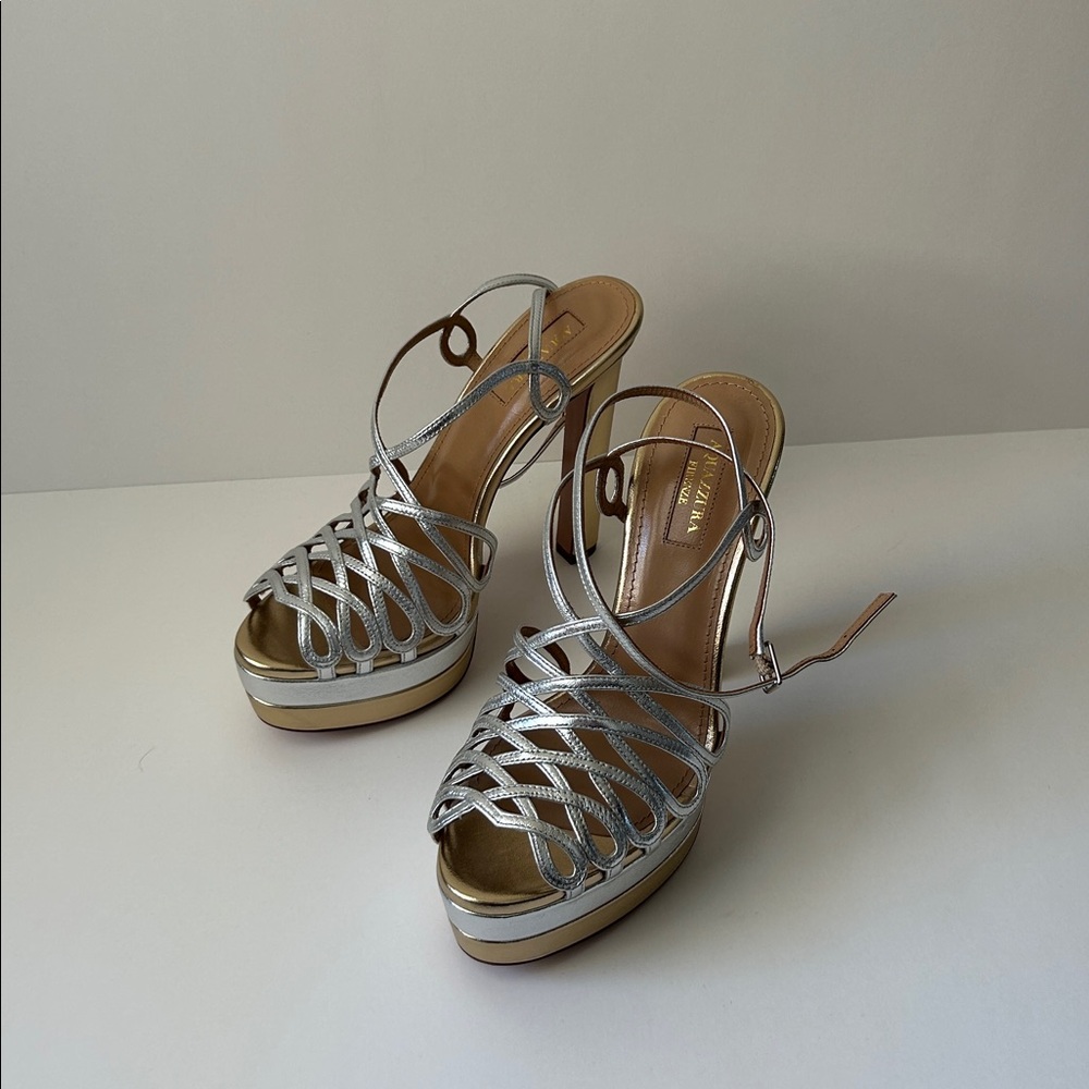 Metallic Silver Platform Sandals - image 1